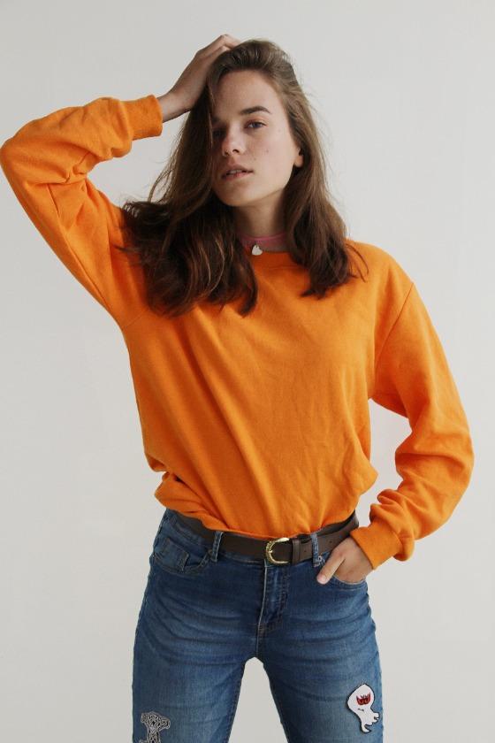 Merino Brioche Knit Crewneck in warm terracotta