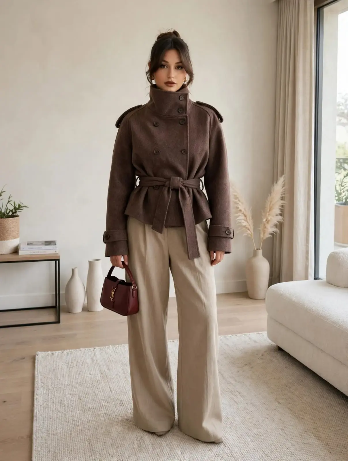 SHALUCE editorial: warm brown tailoring and cream layers